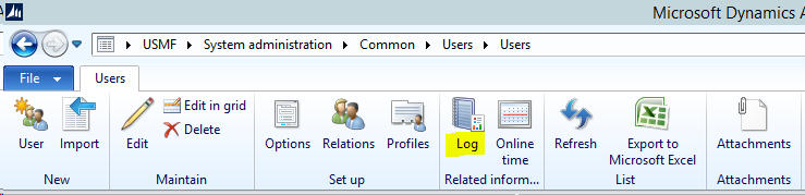 Highlighting access to the SysUserLog form from Users list page