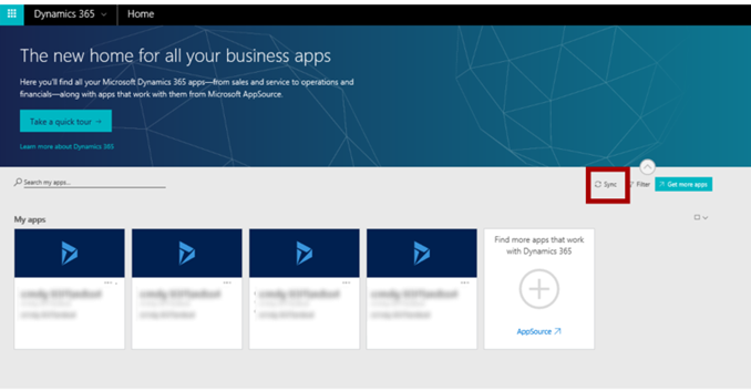 Sync apps on Dynamics 365 home page