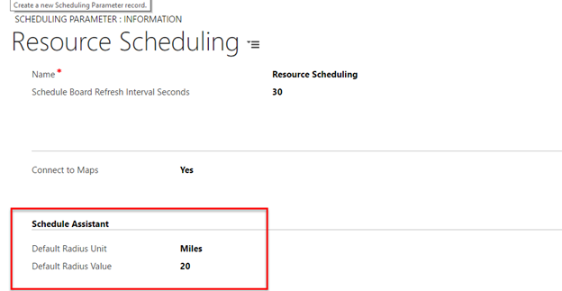 Defaults on Scheduling Parameter record