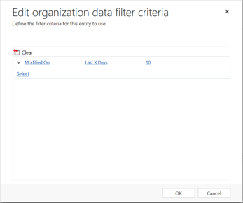 Edit organization data filter criteria