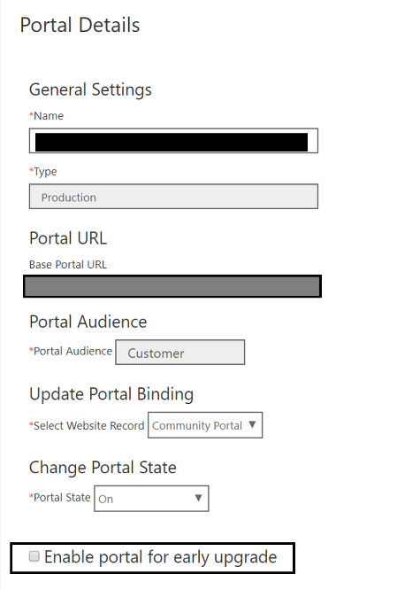 Select the Enable portal for early upgrade check box