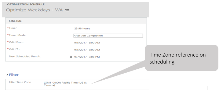 Time zone reference on scheduling