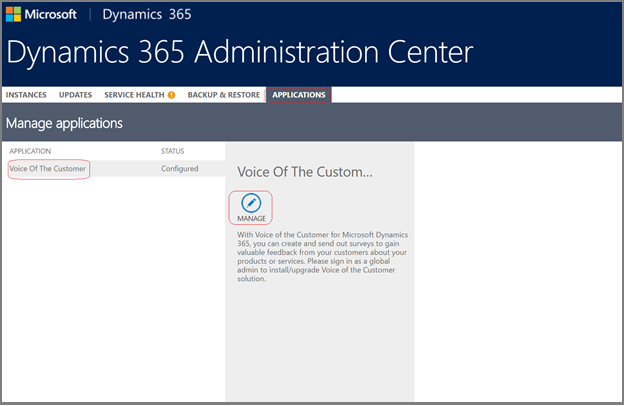 Manage application in Dynamics 365 Administration Center