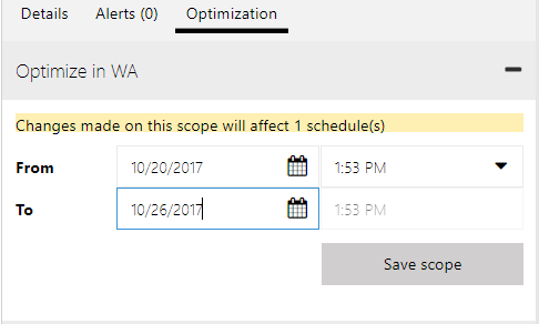 From and To date and time matches the time range defined on optimization scope