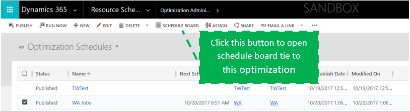 Open schedule board