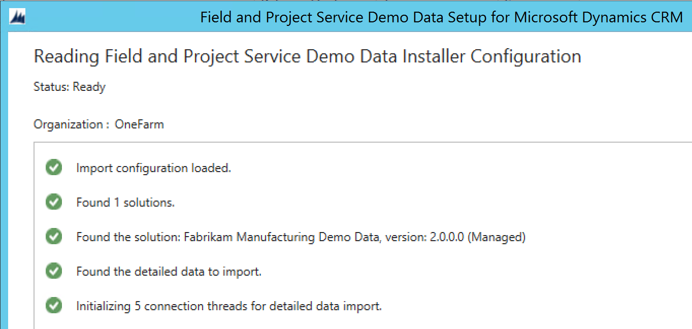 Reading Field and Project Service demo data installer configuration
