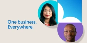 Image reads: "One business. Everywhere" and shows the faces of two smiling people.