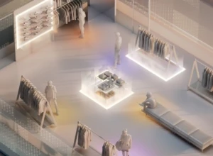 employees and shoppers browsing a retail space that is collecting data