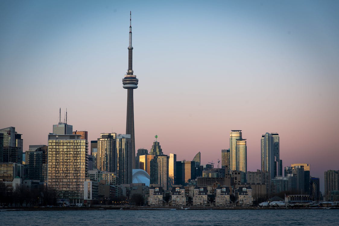 Toronto, Canada; a large body of water with CN Tower in the background