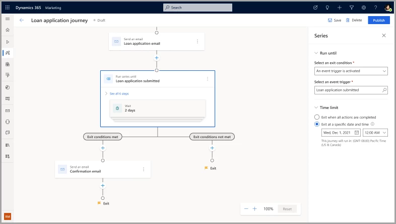 Screenshot of the journey reminders page in Dynamics 365 Marketing customer journey orchestration.