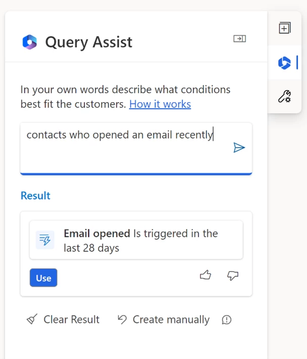 Query Assist segment creation for customers who opened an email recently.