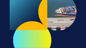 Colorful abstract image including a photo of a cargo ship