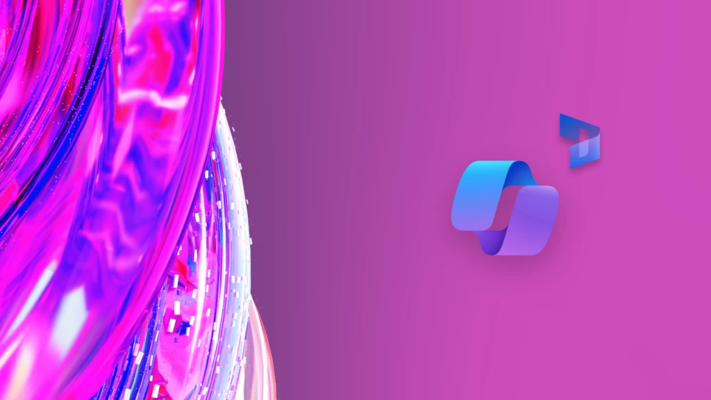 Colorful abstract image featuring the Microsoft Copilot logo and the Microsoft Dynamics 365 logo