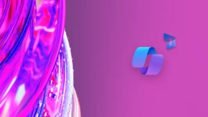 Colorful abstract image featuring the Microsoft Copilot logo and the Microsoft Dynamics 365 logo