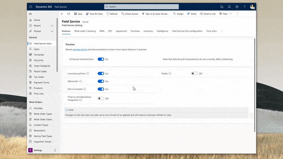 Sync information between Dynamics 365 Field Service and Finance and Operations