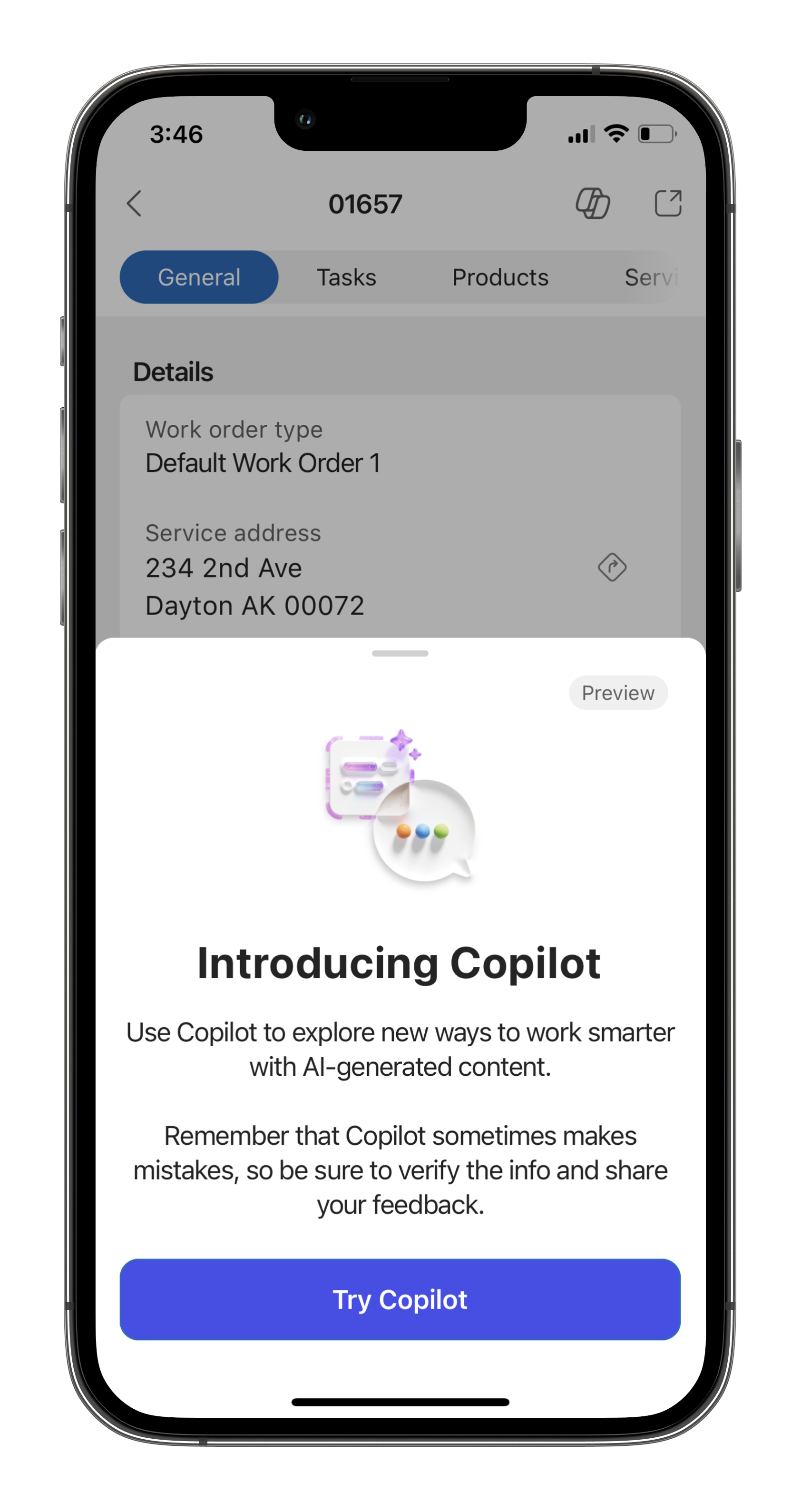Experience the power of Copilot in Dynamics 365 Field Service in the mobile application
