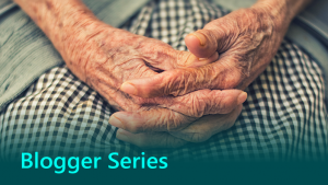 Blogger series graphic showing an older person.