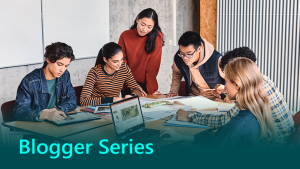 Microsoft Blogger Series Banner showing a group of people working together as a team