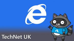 Bit the Raccoon standing next to the Internet Explorer logo.