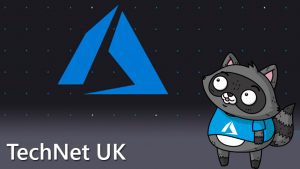 The Azure logo, with a drawing of Bit the Raccoon looking up at it.