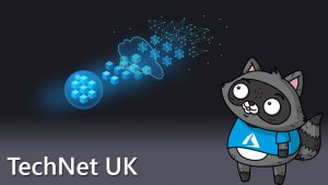 A graphic representing how the cloud works, with an image of Bit the Raccoon on the right of it.