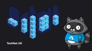 An illustration depicting how containers work, with a picture of Bit the Raccoon on the right.