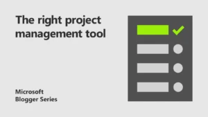 Image of a graphic and text reading The right project management tool
