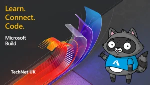 An ad for Microsoft Build, featuring an image of Bit the Raccoon.