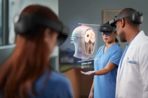 Healthcare workers working with hololens