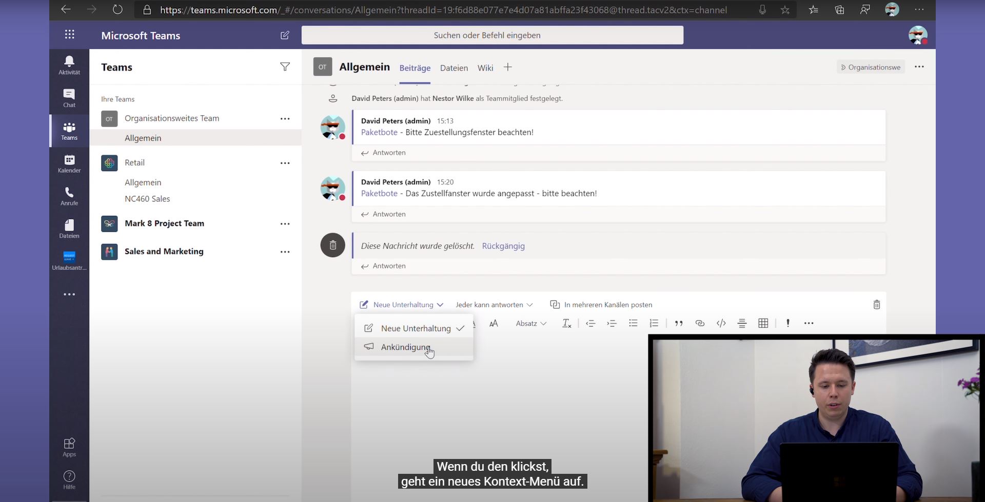 Video Vorschaubild: Ankündigungen in Microsoft Teams verfassen