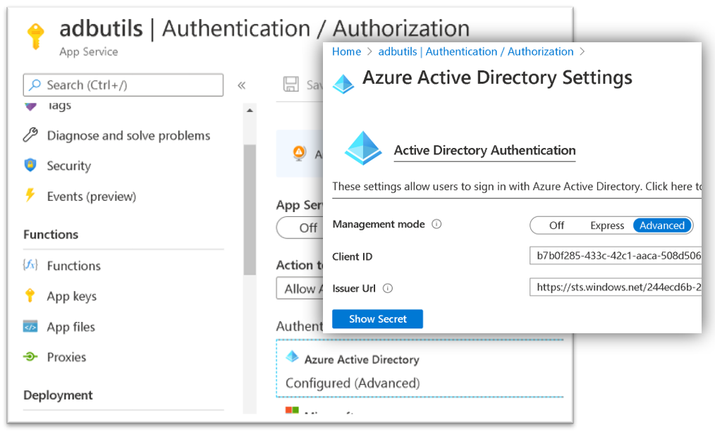 Azure Active Directory settings