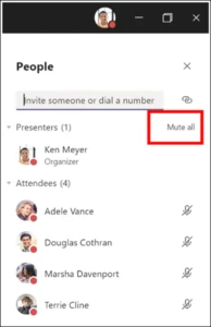 A screenshot of the Participant's List from Microsoft Teams