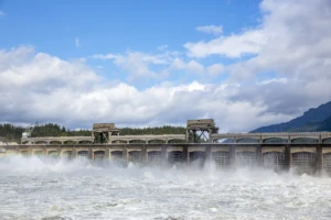 A dam and hydroelectric plant.