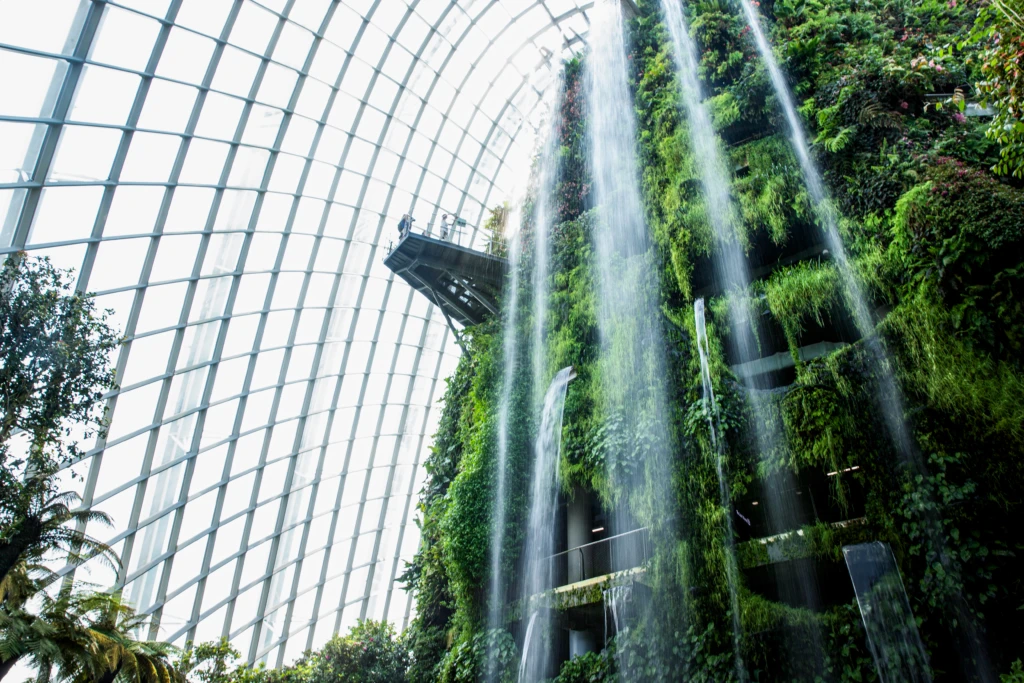 Indoor waterfall inside a building
