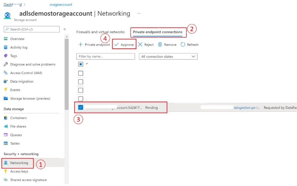 A screenshot of the Managed Private Endpoints showing how to approve.