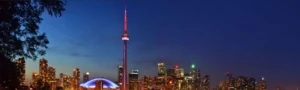 a view of CN Tower at night