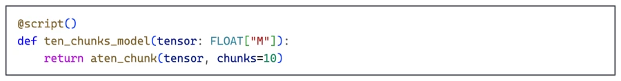 ten_chunks_model() function, calling the ONNX Script function