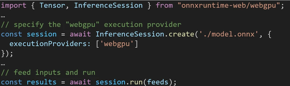 code snippet of using WebGPU in ORT Web