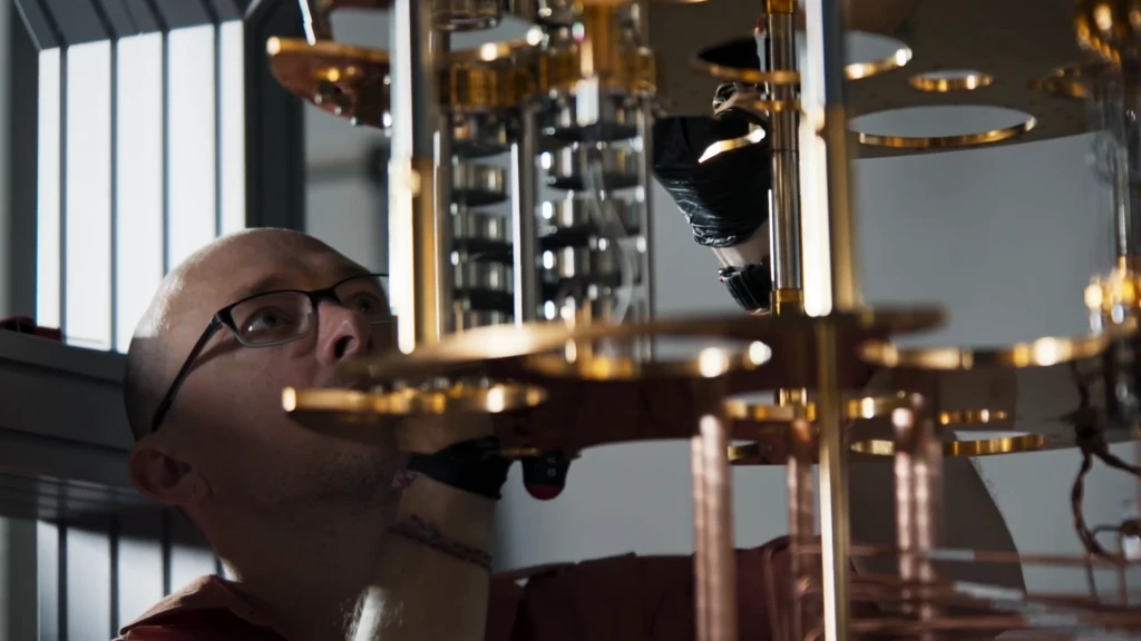 Image of person working on Quantum Chandelier hardware 