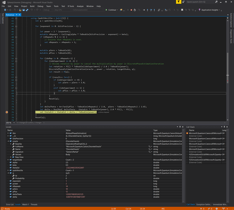 Screen showing enhanced debugging