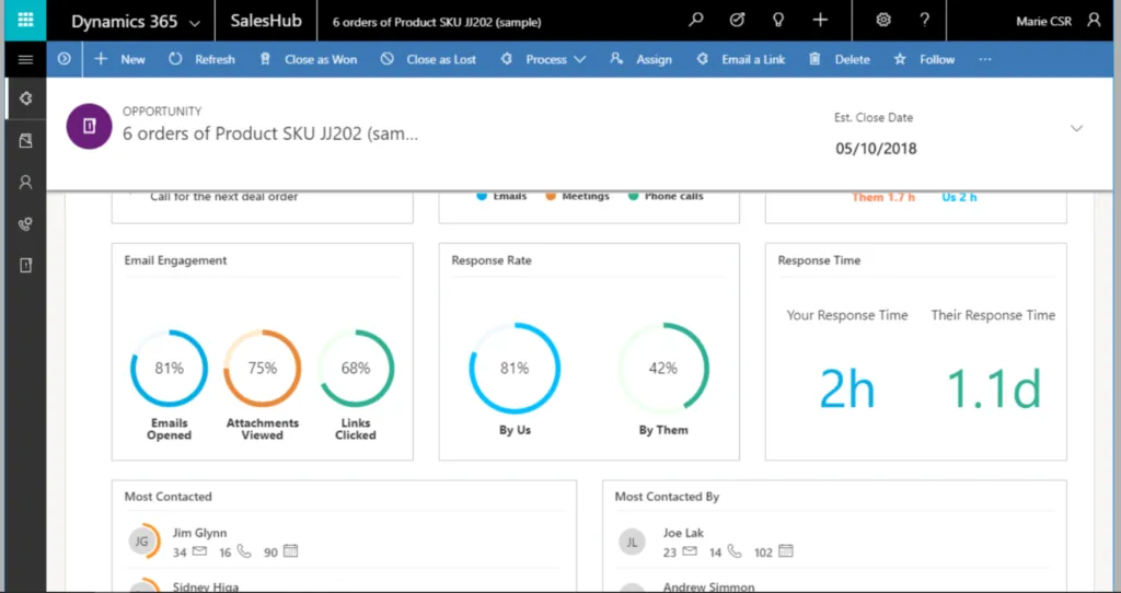 Relationship health score feature in Dynamics 365 Sales Insights.