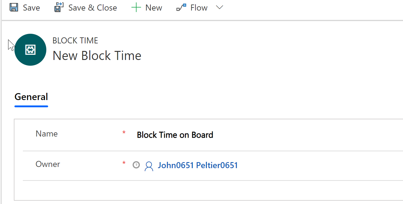 Creating a "block time" record called "block time on the board"