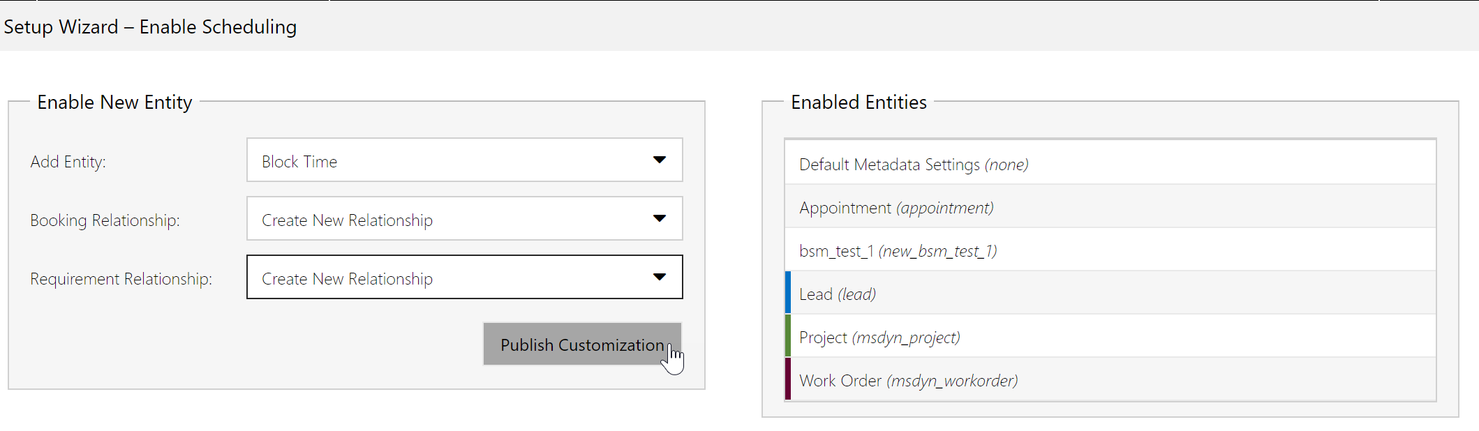 Enabling the "block time" entity for scheduling