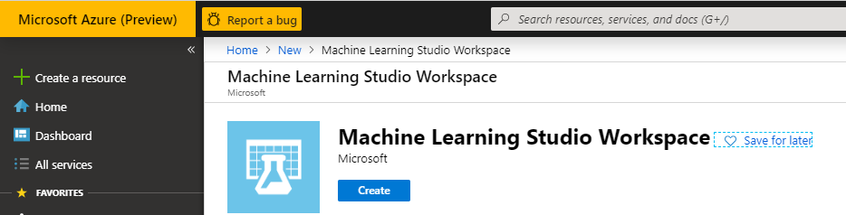 Azure Machine Learning Studio Workspace