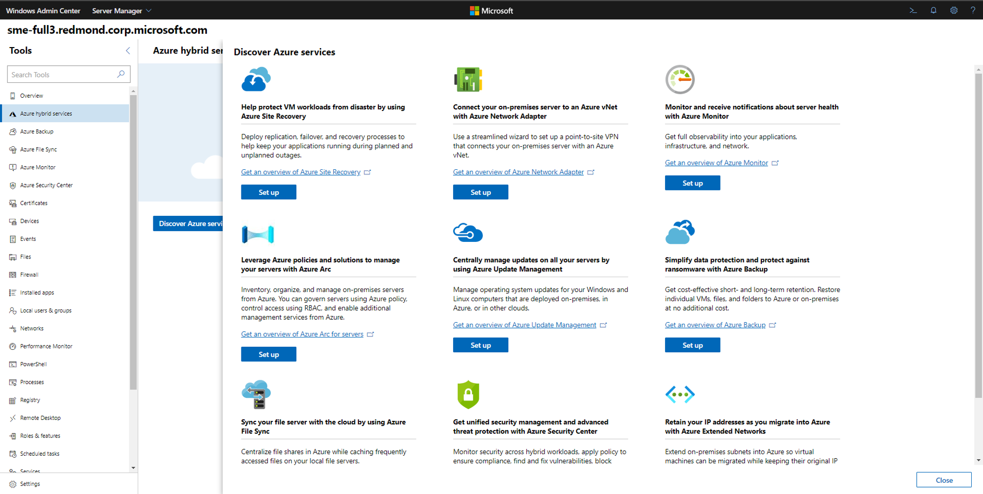 Screenshot of Windows Admin Center on Azure