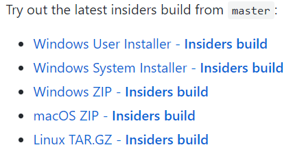Insider build downloads.