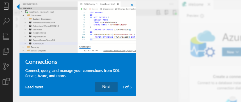 Screenshot of connect, query, and manage your connections from SQL Server