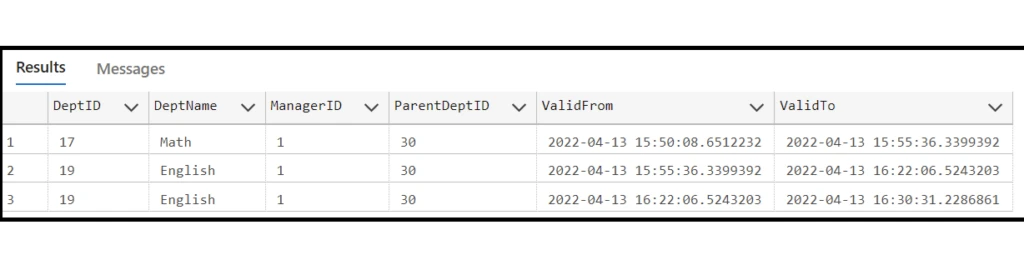 A system versioned enabled table