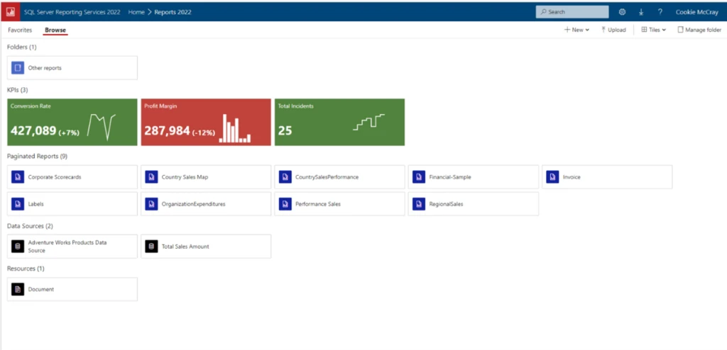 Image of SQL Server Reporting Services web portal 2022.
