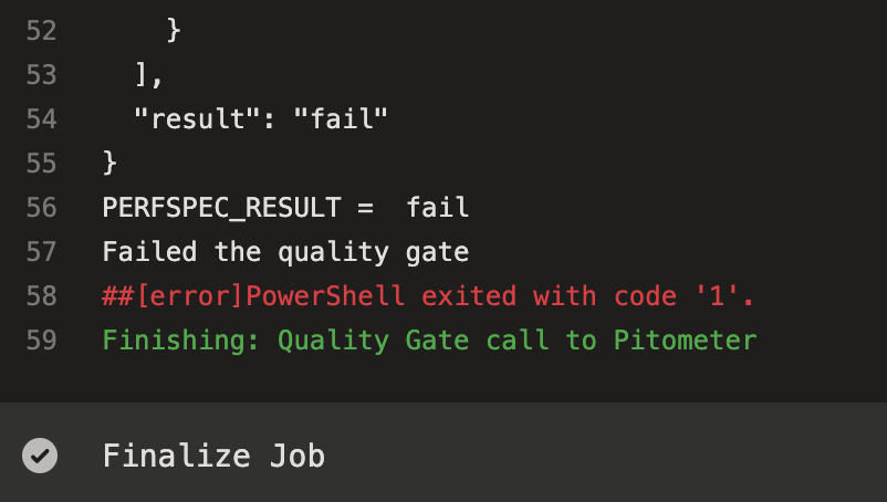 Task details from failing quality gate task
